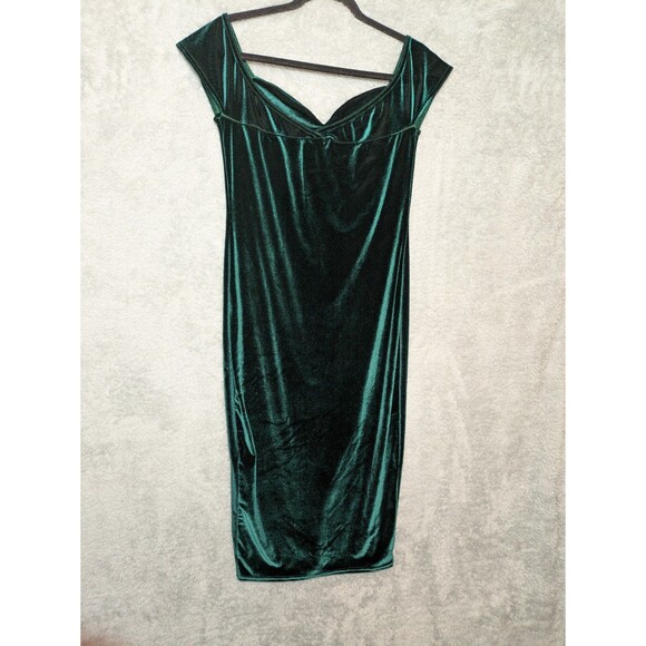 Green velvet dress Size 10 bardot sweetheart off shoulder dark romance pinup - Picture 10 of 12